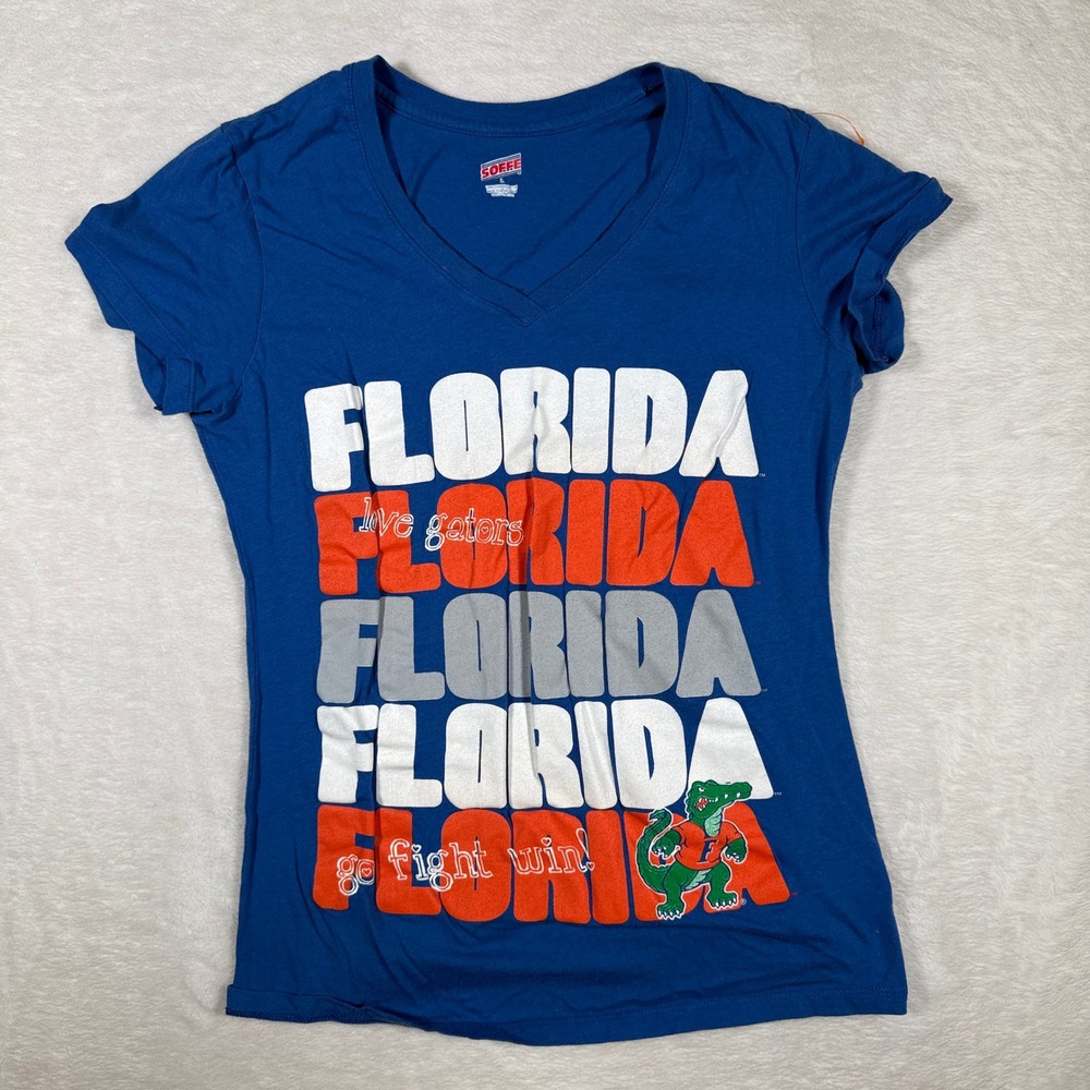 Soffe Florida Gators Womens V Neck‎ T Shirt Blue Large Live Gators Go Fight Win